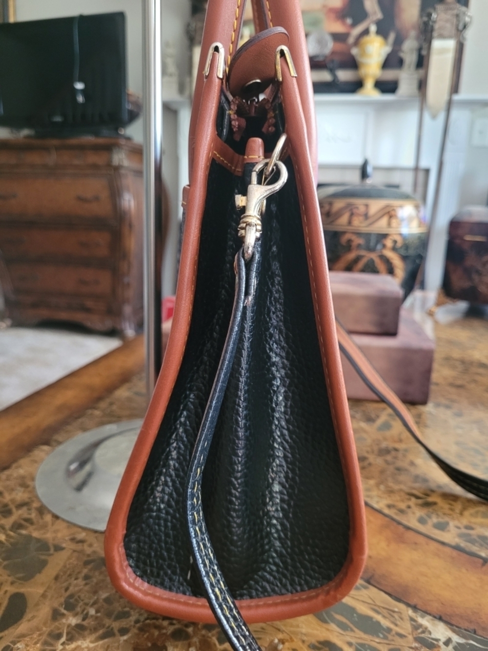 Dooney & Bourke Black and Brown Pebbled Leather Satchel - Picture 3 of 8